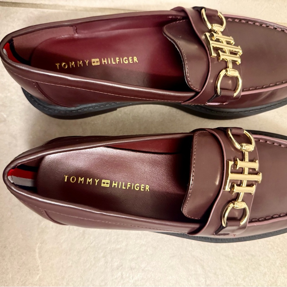 Tommy Hilfiger Maroon Loafers with Gold Detail